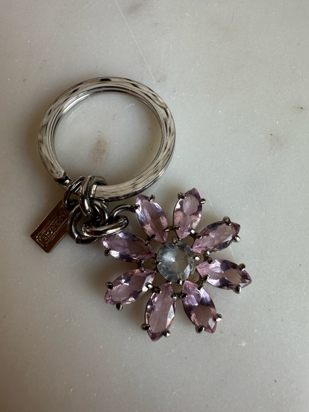 Coach Purple Crystal Flower Keychain with Silver Hardware - Picture 4 of 5